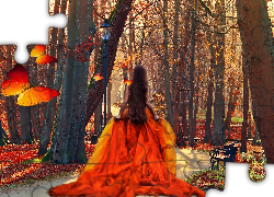 Fantasy, Las, Kobieta, Motyle