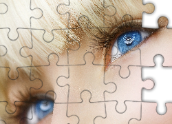 Piękne, Niebieskie, Oczy, Blondynka, Krótka, Grzywka