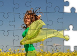 Kobieta, Szal, Łąka