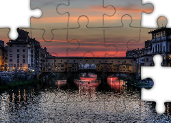 Włochy, Florencja, Most, Ponte Vecchio, Noc