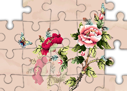 Artystyczna, Grafika, Róże, Motyle, 2D