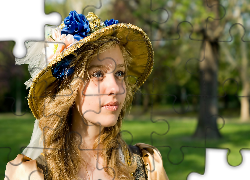 Dziewczyna, Kapelusz, Park, Rozmycie