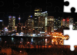 Drapacze Chmur, Rzeka, Most, Calgary, Nocą