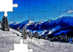 Zima, Góry, Ośnieżone, Świerki