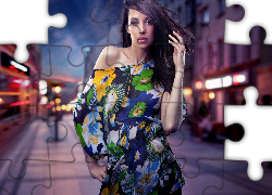 Kobieta, Kwiecista, Bluzka, Ulica