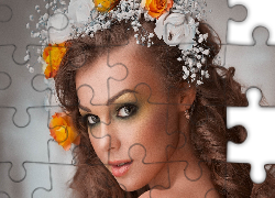 Kobieta, Makijaż, Róże, Wianek