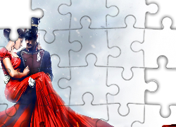 Kobieta, Czerwona, Sukienka, Ułan