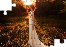 Kobieta, Park, Biała, Sukienka