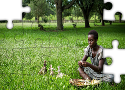 Kobieta, Murzynka, Zabawki, Lalki, Łąka