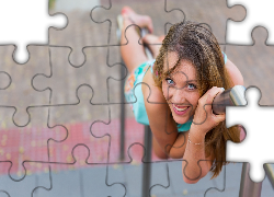 Uśmiechnięta, Kobieta, Poręcz