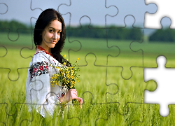 Kobieta, Biała, Haftowana, Bluzka, Łąka