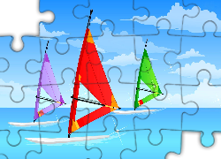 Windsurfing, Grafika, Morze, Niebo, Obłoki, 2D