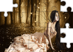 Fantasy, Las, Kobieta, Sukienka