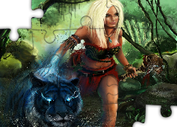 Fantasy, Kobieta, Tygrys, Dżungla