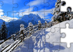 Zima, Góry, Drzewa, Ośnieżony, Płot