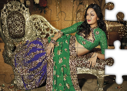 Kobieta, Sari, Makijaż, Fotel