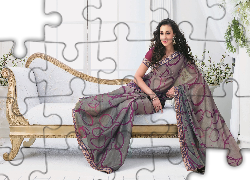 Kobieta, Sari, Makijaż, Fotel