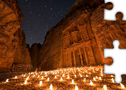 Petra, Świątynia, Noc, Światło, Jordania
