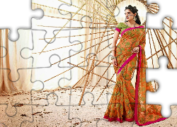 Kobieta, Strój, Sari, Biżuteria, Makijaż