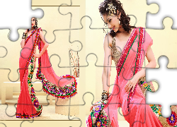 Kobieta, Strój, Sari, Biżuteria, Makijaż