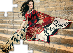 Kobieta, Strój, Sari, Biżuteria, Makijaż