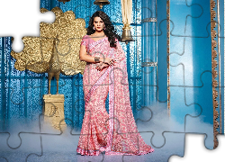 Kobieta, Strój, Sari, Makijaż, Biżuteria