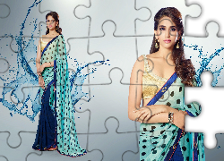 Kobieta, Strój, Sari, Makijaż, Biżuteria