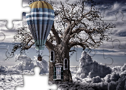 Fantasy, Grafika, Drzewo, Chmury, Balon