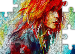 Dziewczyna, Kolorowe, Włosy, Grafika