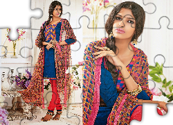 Kobieta, Strój, Salwar, Kameez, Makijaż, Biżuteria