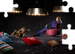 Studio, Poduszki, Modelka, Lampy