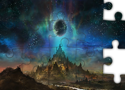 Fantasy, Góry, Planeta, Niebo, Gwiazdy