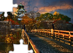 Zamek Osaka, Brokatowy Zamek, Ōsaka-jō, Miasto Osaka, Japonia, Most