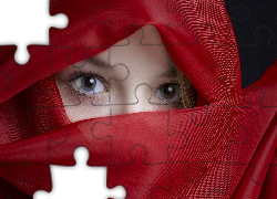 Kobieta, Czerwony, Szal, Oczy