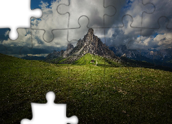 Łąka, Ścieżka, Góra, Chmury