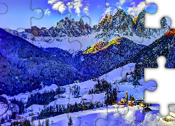 Wioska, Zima, Góry, Lasy