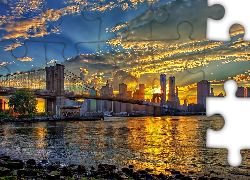 Nowy Jork, Panorama, Most, Zachód Słońca
