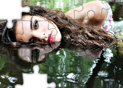 Kobieta, Makijaż, Twarz, Woda, Odbicie