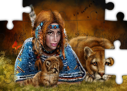 Dziewczyna, Indianka, Puma, Małe, Fantasy