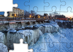 Kanada, Zima, Wodospad, Most, Zdjęcie miasta