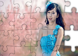 Kobieta, Uśmiech, Niebieska, Sukienka