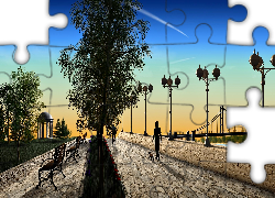 Grafika, Promenada, Ludzie, Most