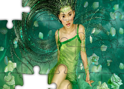 Fantasy, Kobieta, Włosy, Kwiaty
