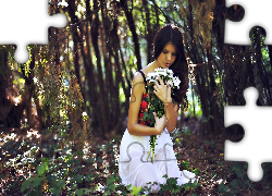 Kobieta, Bukiet, Kwiatów, Las