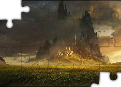 Góry, Chmury, Zamek, Fantasy