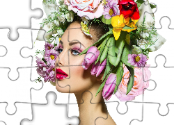 Kobieta, Kwiaty, Wianek