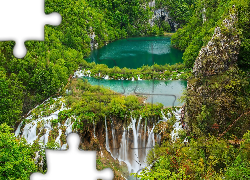 Jeziora, Wodospad, Las, Plitvice, Chorwacja