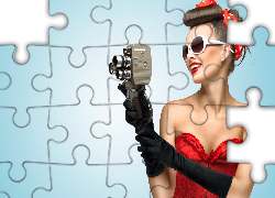 Kobieta, Kamera, Stylizacja pin-up