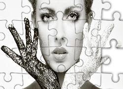 Kobieta, Makijaż, Twarz, Rękawiczki, Biało-Czarne