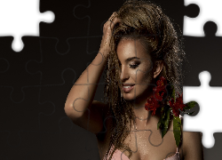 Piękna, Kobieta, Uśmiech, Kwiaty